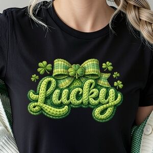 St Patrick's Lucky Faux Embroidered Yarn Design New XXl-3XL 3D Beautiful Black